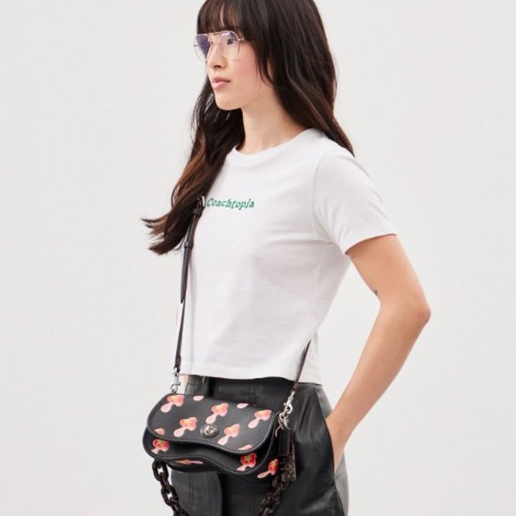 Coachtopia Wavy Dinky Leather Mushroom Print Chain Crossbody Purse Coach - Picture 7 of 16